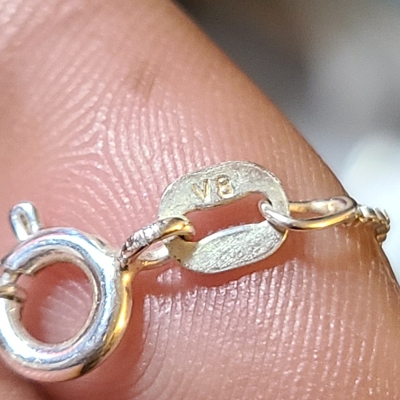 Vintage Valerio Baltic Amber & Silver Teardrop Dangle Pendant on 18in Box Chain - Picture 12 of 12